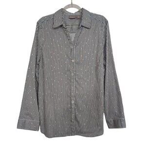 Chicos 2 Stripe Polka Dot Shirt Womens Size Large White Collared Button Front